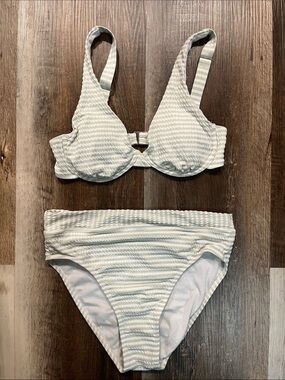White and Mint Green Textured Bikini